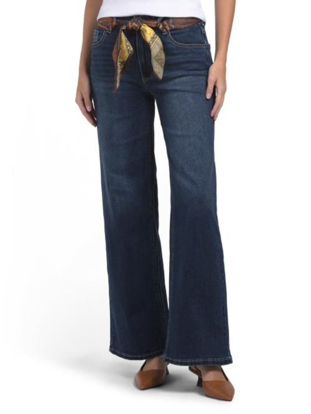 BOOM BOOM Scarf Belt Mid Rise Wide Leg Jeans